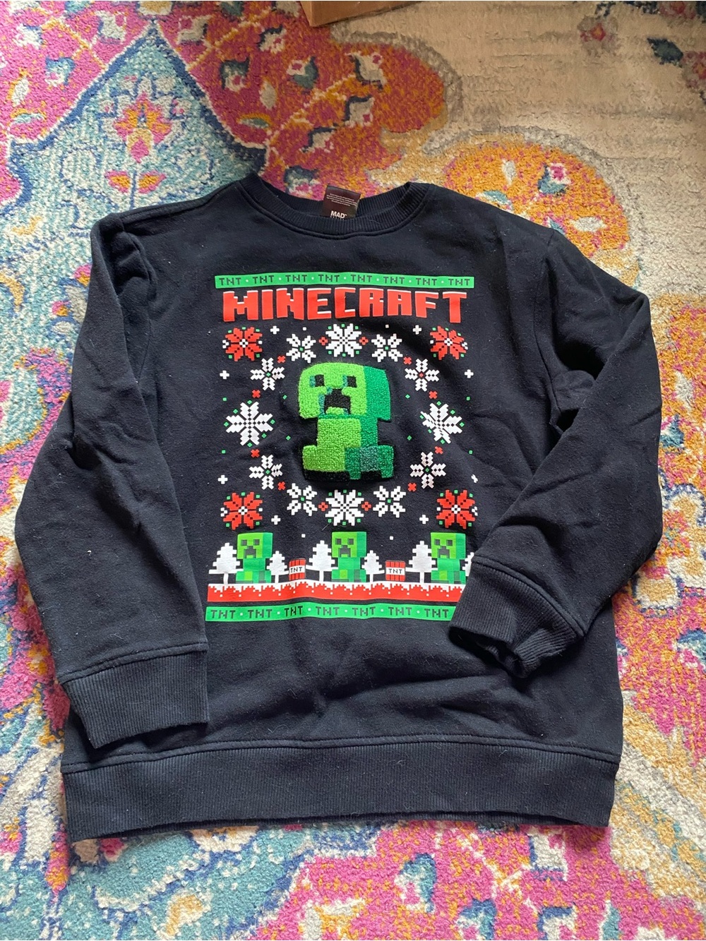 Minecraft kids black Christmas sweater creeper large